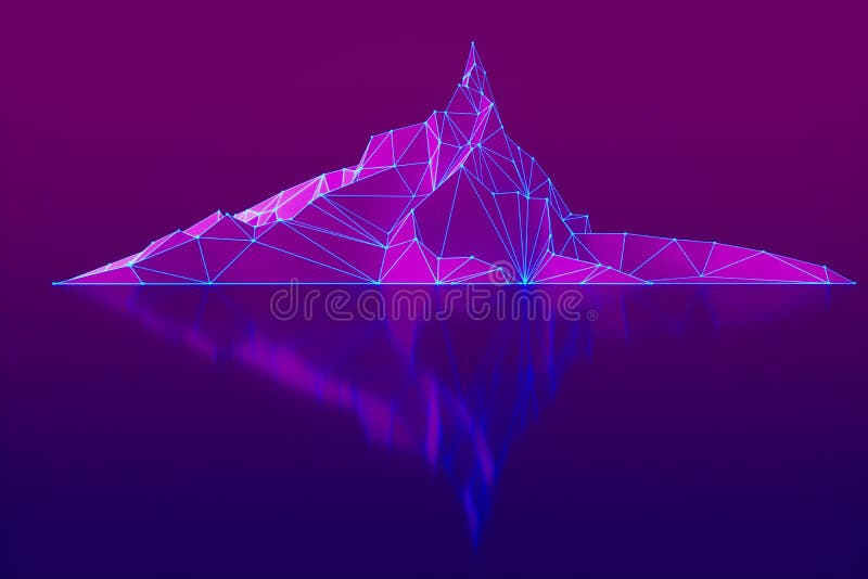 Polygon image of mountain peaks with a glowing backlit 3D illustration stock illustration