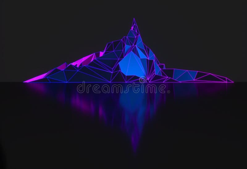 Polygon image of mountain peaks with a glowing backlit 3D illustration stock illustration