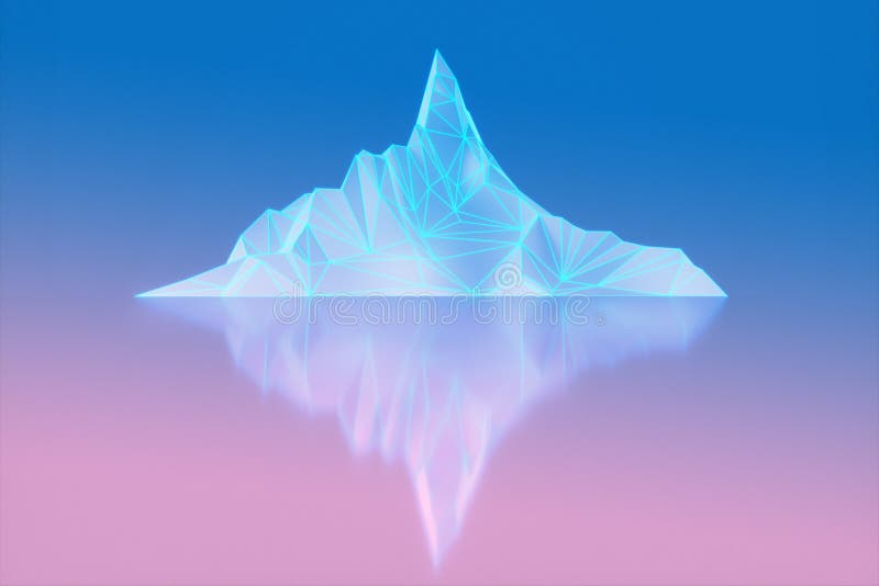 Polygon image of mountain peaks with a glowing backlit 3D illustration stock illustration