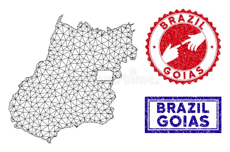 Polygonal Carcass Goias State Map and Grunge Stamps royalty free illustration