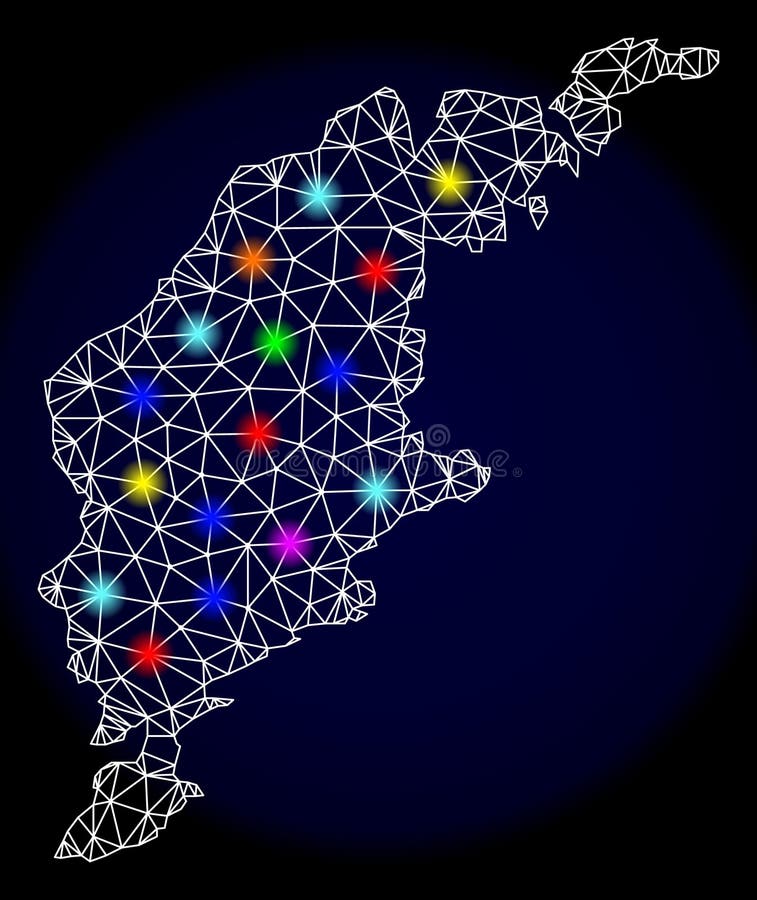 Polygonal 2D Mesh Map of Gotland Island with Colorful Light Spots stock illustration