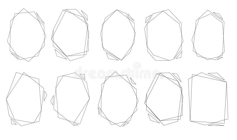 Polygonal Frames Set Gold Triangles Geometric Shapes Stock