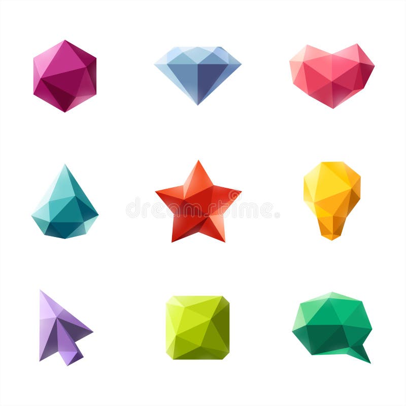Polygonal geometric figures. Set of colorful design elements. Blue square logo vectors