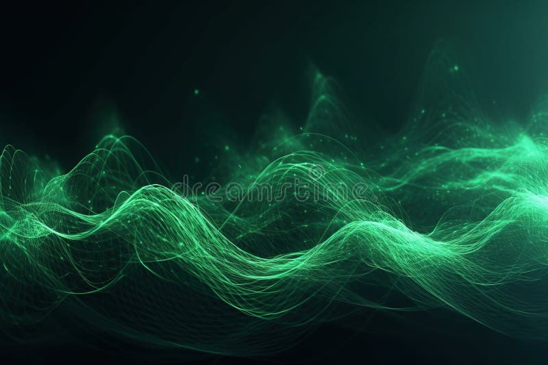 Polygonal green abstraction mountains with spiky connection structure on black background made with generative AI stock illustration