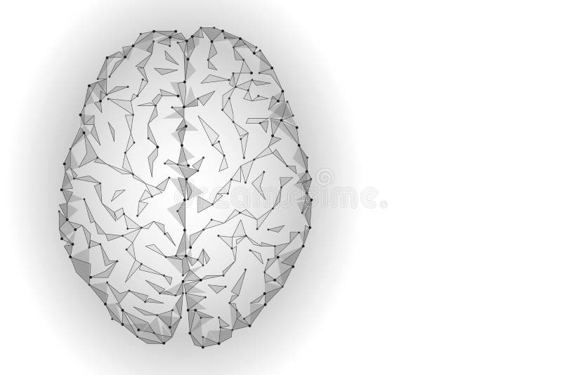 Polygonal human brain. White gray gradient connected dots mind idea concept. Futuristic design background vector vector illustration