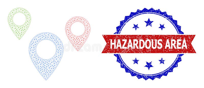 Polygonal Mesh Map Objects Icon and Unclean Bicolor Hazardous Area Stamp Seal stock illustration