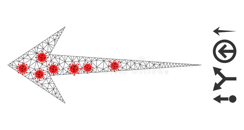 Polygonal Mesh Arrow Left Icon with Virus Elements vector illustration