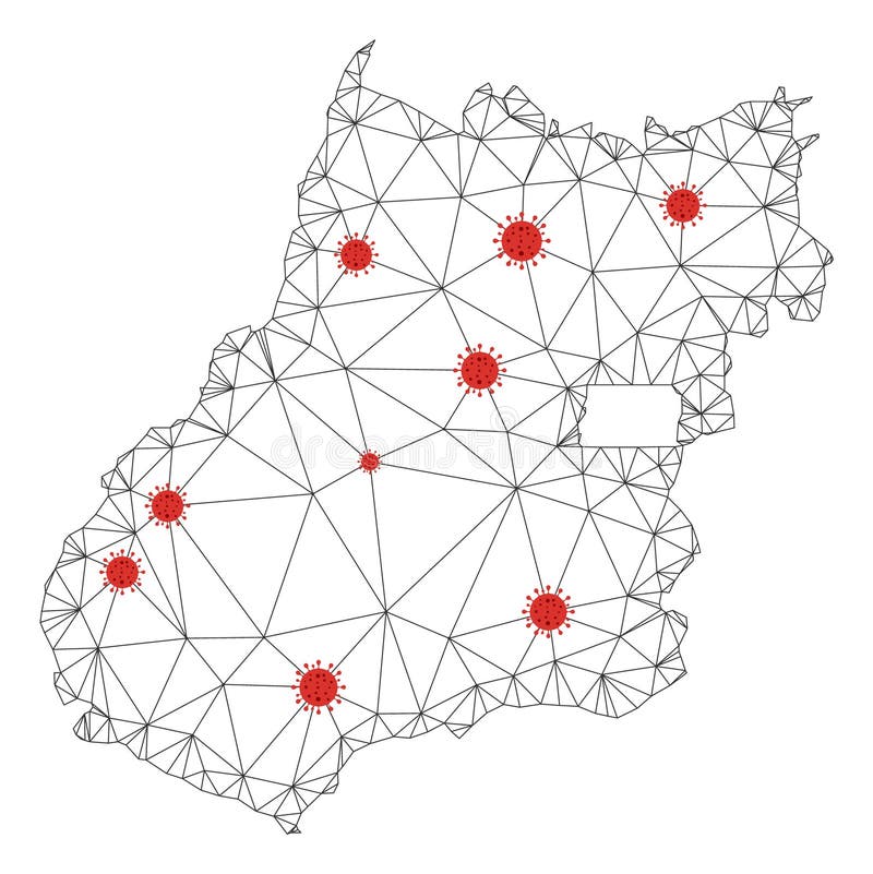 Polygonal Wire Frame Mesh Vector Goias State Map with Coronavirus stock illustration