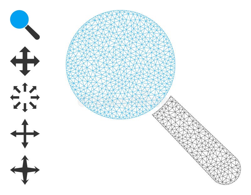 Polygonal Mesh Search Tool Icon with Simple Glyphs stock illustration