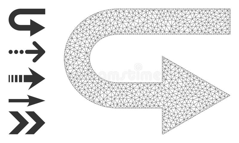Polygonal Mesh Turn Right Icon with Simple Pictograms. Mesh network turn right icon with simple structure created from turn right vector graphics. Frame mesh polygonal turn right. Wire frame flat network in eps10 vector format.