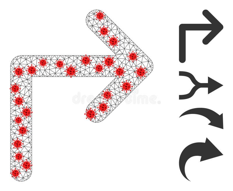 Polygonal Mesh Turn Right Pictogram with Infectious Nodes vector illustration