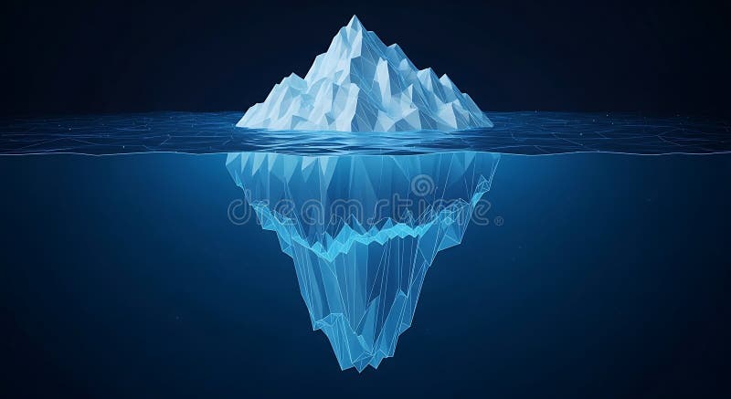 Polygonal rendering of an iceberg illustrates its complex structure above and below royalty free illustration