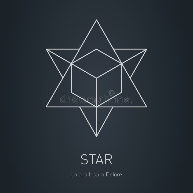 Polygonal stjärna med kuben inom, modern stilfull logo Designele royaltyfri illustrationer Polygonal stjärna med kuben inom, modern stilfull logo Designele royaltyfri illustrationer