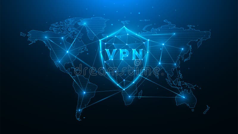 Polygonal vector illustration of the virtual private network, shield with vpn and world map, concept of protecting user datap royalty free illustration