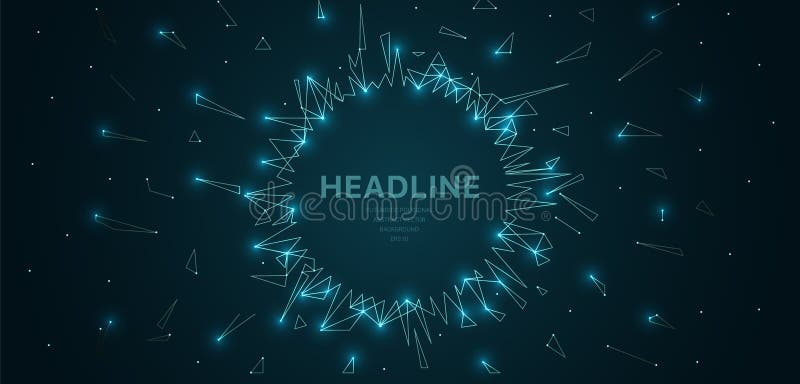Polygonal wireframe mesh futuristic with circle frame, concept sign on dark background. Vector lines, dots and triangle shapes, stock illustration Polygonal wireframe mesh futuristic with circle frame, concept sign on dark background. Vector lines, dots and triangle shapes, stock illustration