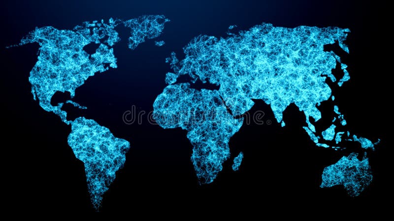 Polygonal world map. Dots and lines connected. World map abstract internet connection, light urban communications stock photo