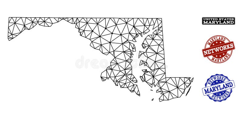 Polygonal διανυσματικός χάρτης πλέγματος δικτύων των γραμματοσήμων Grunge κράτους και δικτύων της Μέρυλαντ ελεύθερη απεικόνιση δικαιώματος Polygonal διανυσματικός χάρτης πλέγματος δικτύων των γραμματοσήμων Grunge κράτους και δικτύων της Μέρυλαντ ελεύθερη απεικόνιση δικαιώματος