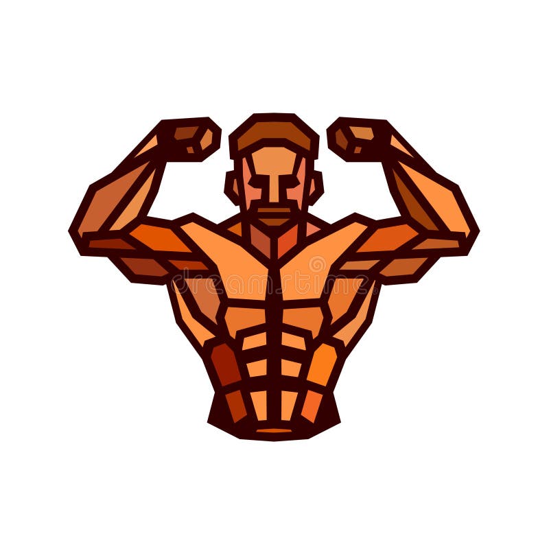 Polygonales farbiges Vektorbodybuilderlogo lizenzfreie abbildung