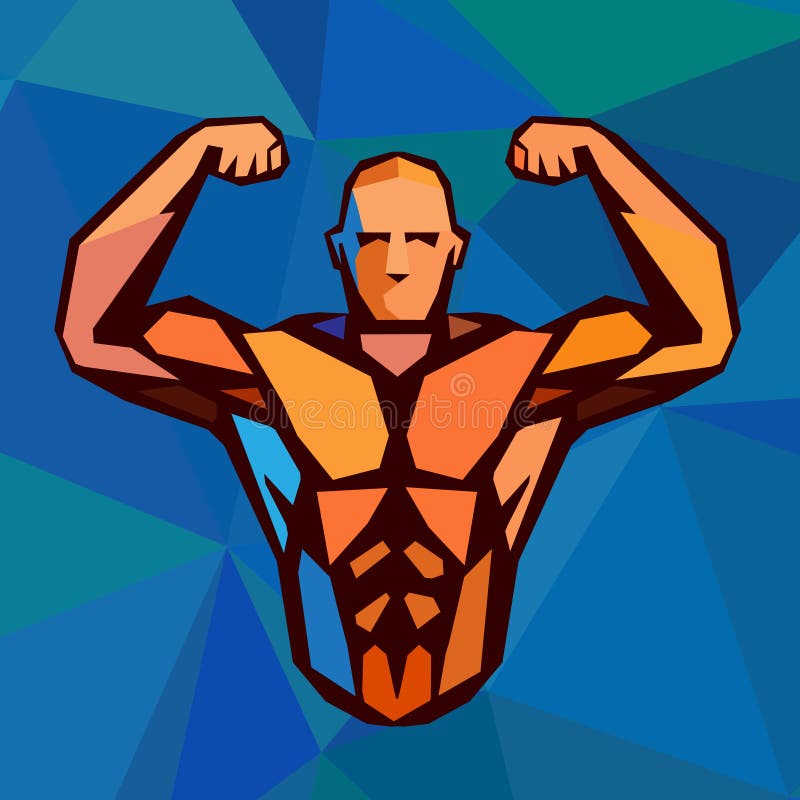 Polygonales farbiges Vektorbodybuilderlogo lizenzfreie abbildung