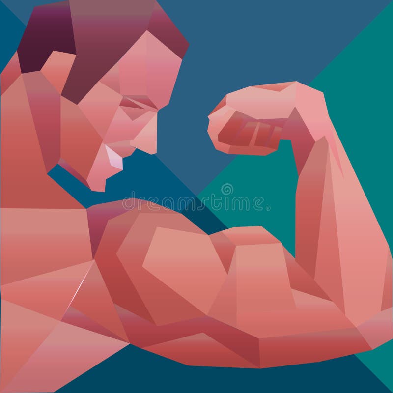 Polygonales farbiges Vektorbodybuilderlogo lizenzfreie abbildung