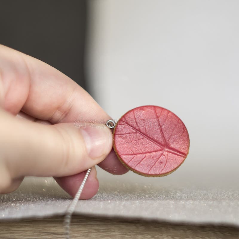 Polymer Clay Necklace with Leaf Texture Pendant Stock Photo Image of