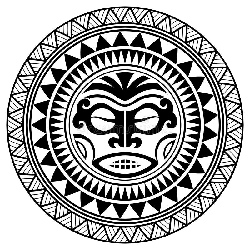 Polynesian tattoo design mask. Frightening masks in the Polynesian native ornament