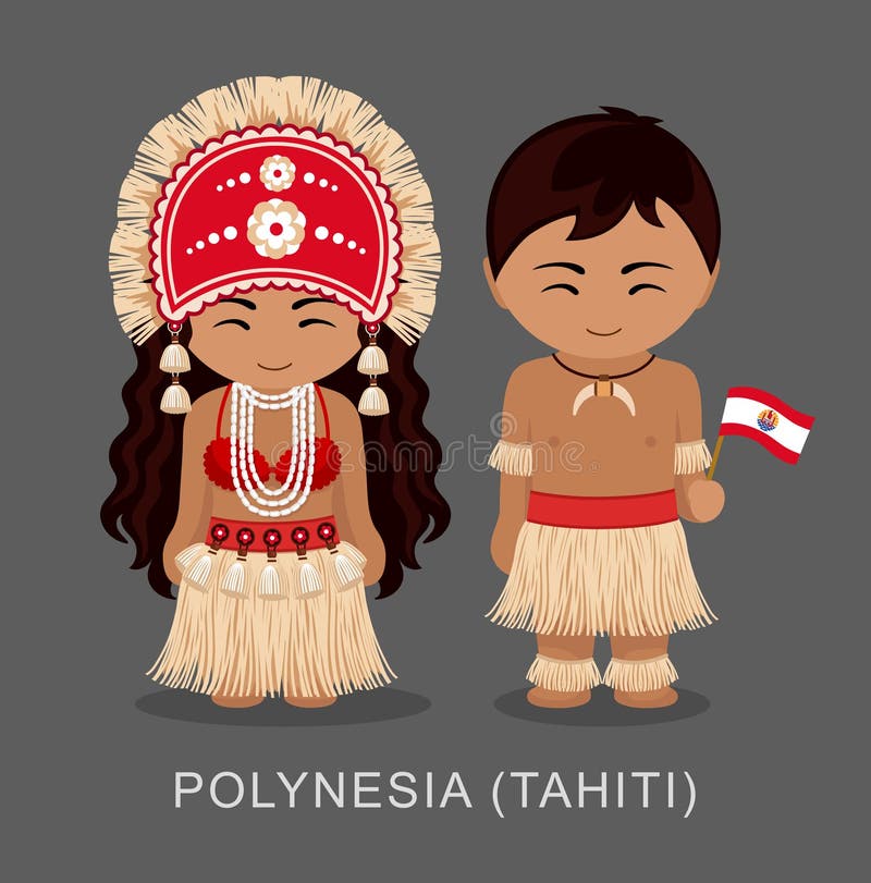 Polynesians in National Dress with a Flag. Stock Vector - Illustration ...