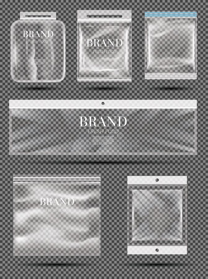 Polythene Bags. Set of Transparent Empty Plastic Packaging Stock Vector Illustration of