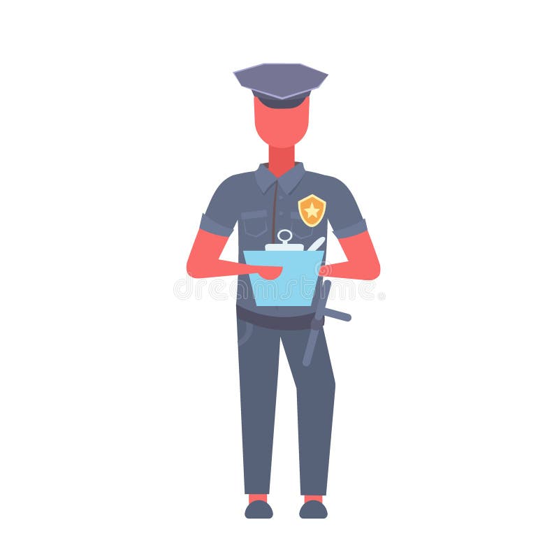 Polícia que escreve a bobina vestindo do homem do relatório o agente da polícia uniforme personagem de banda desenhada masculino ilustração do vetor Polícia que escreve a bobina vestindo do homem do relatório o agente da polícia uniforme personagem de banda desenhada masculino ilustração do vetor