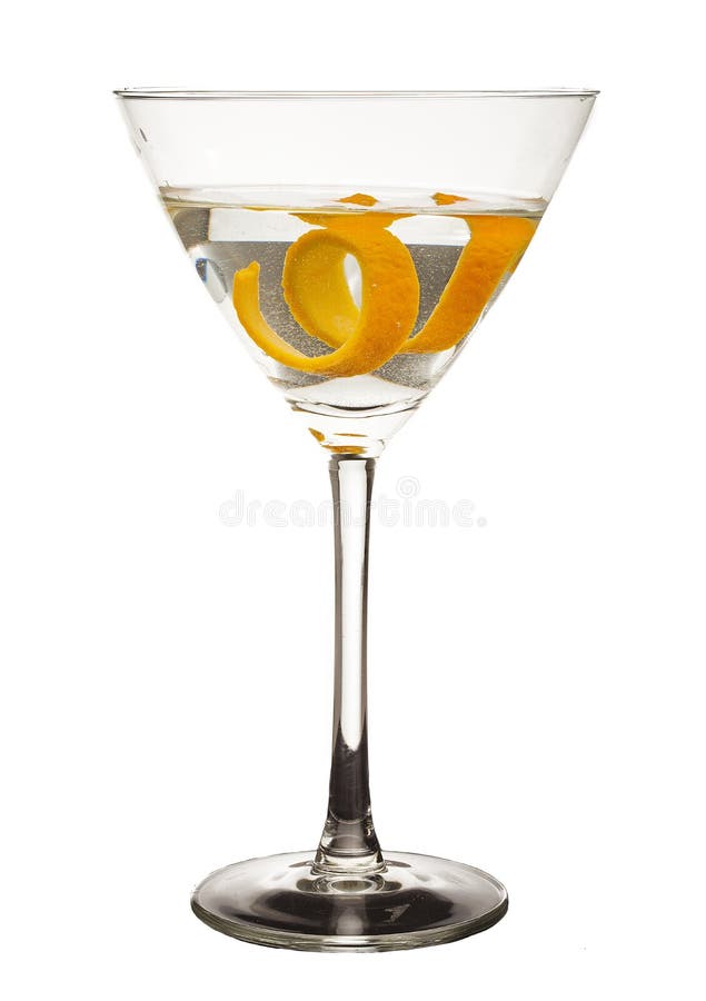 Orange peel in martini isolated. Orange peel in martini isolated