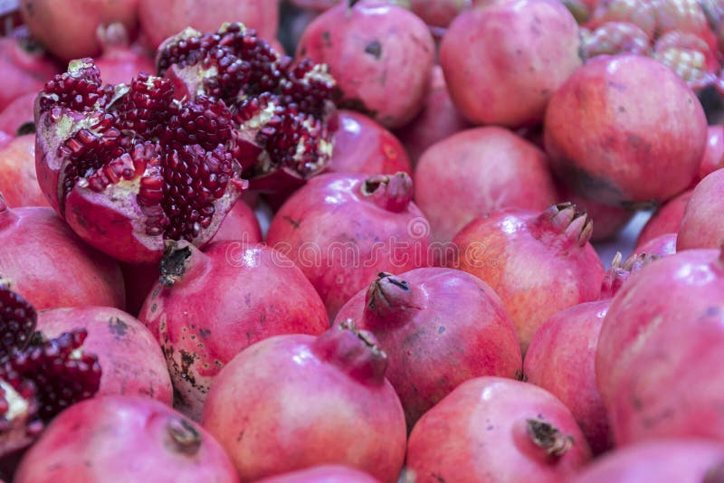 Pomegranate Fruits in the Market Stock Photo Image of scattered