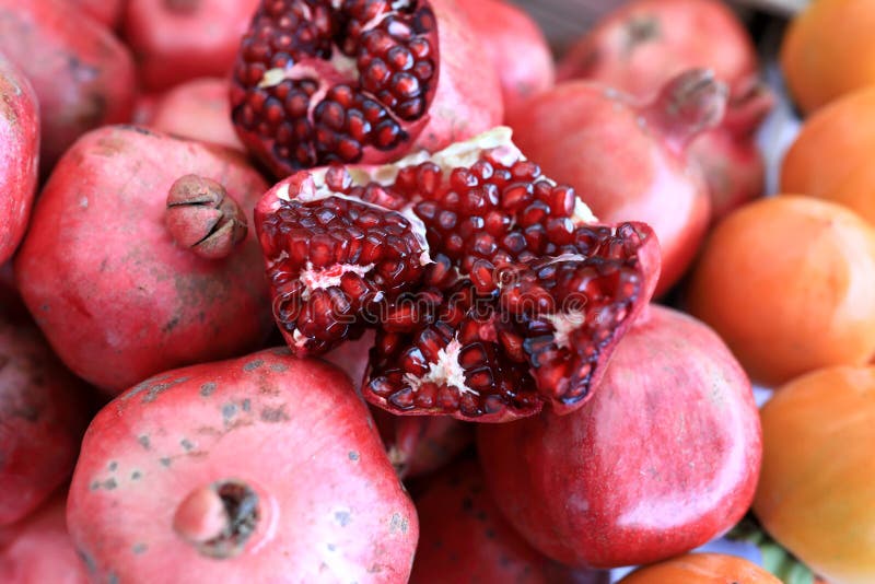 Pomegranate on market stock photo. Image of abundance 130102328