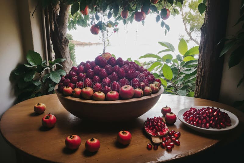 A pomegranate tree heavy with ripe fruit vector illustration