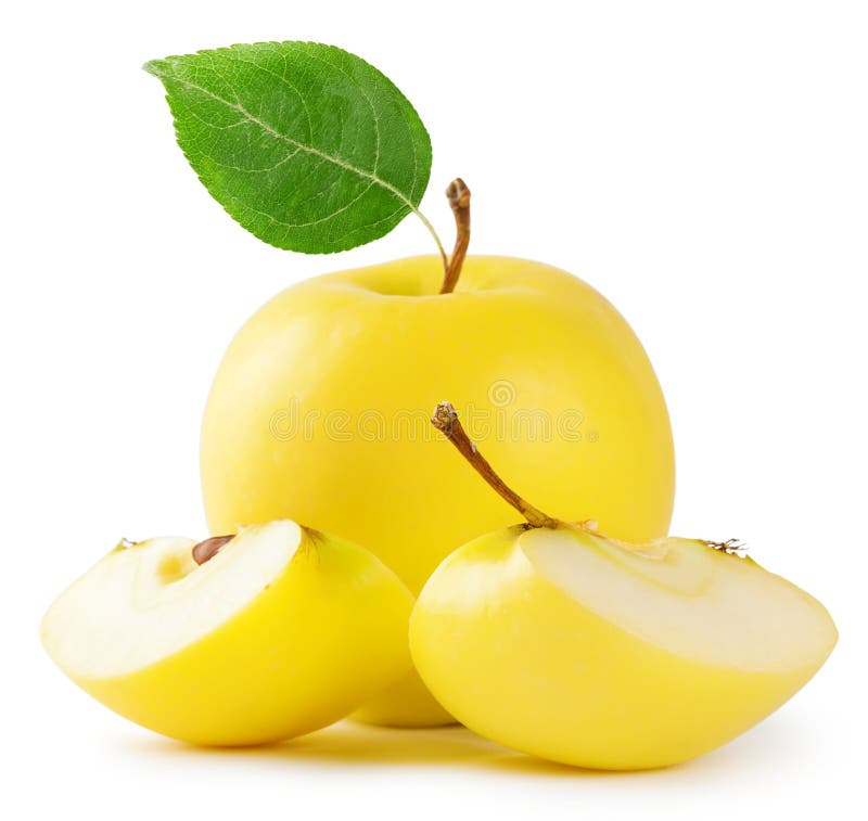 Pomme Jaune Avec La Feuille Image stock - Image du fruits, lame: 39310857