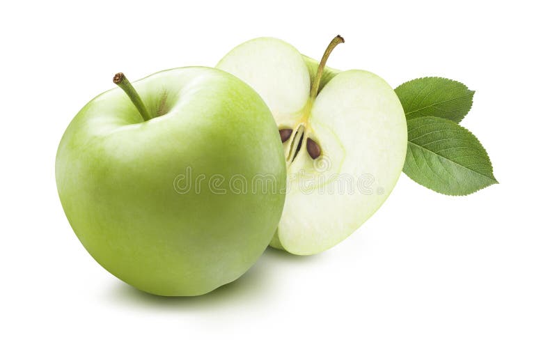 Pomme verte et moitié cachée d'isolement sur le fond blanc