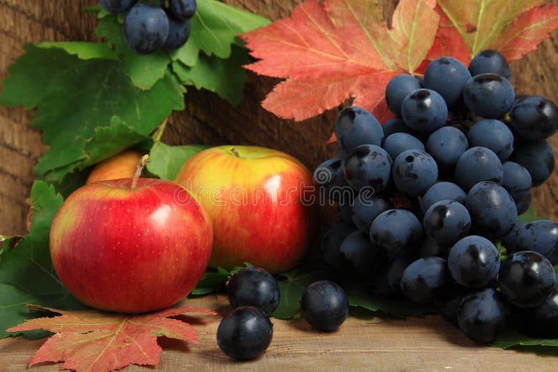Pommes et groupe de raisins mûrs image stock Pommes et groupe de raisins mûrs image stock
