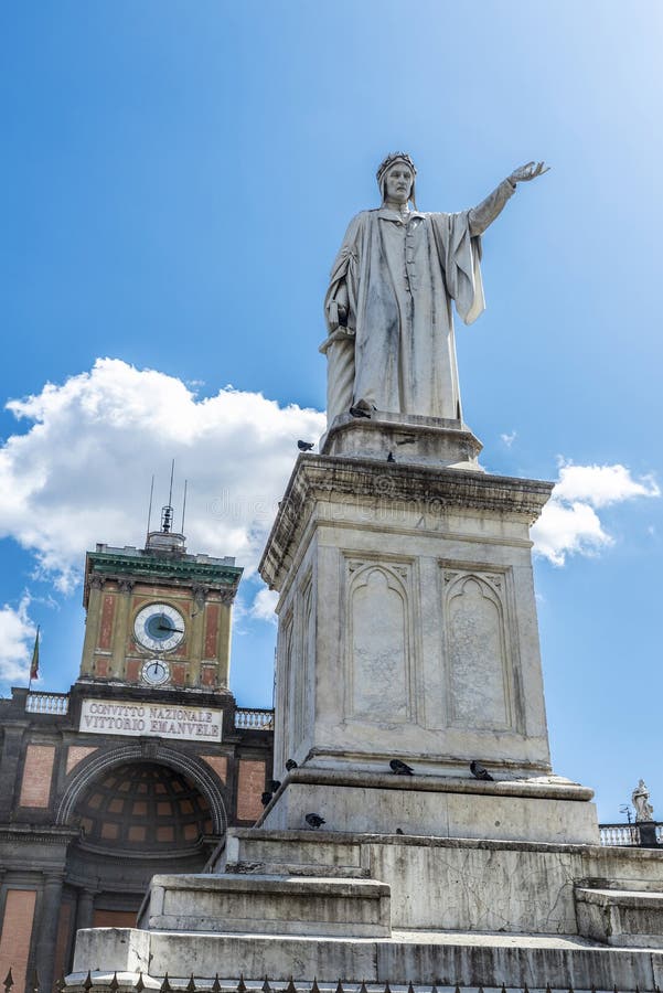 Monument of Dante Alighieri and the facade of the Convitto Nazionale Vittorio Emanuele II in the Piazza Dante in Naples, Italy. Monument of Dante Alighieri and the facade of the Convitto Nazionale Vittorio Emanuele II in the Piazza Dante in Naples, Italy