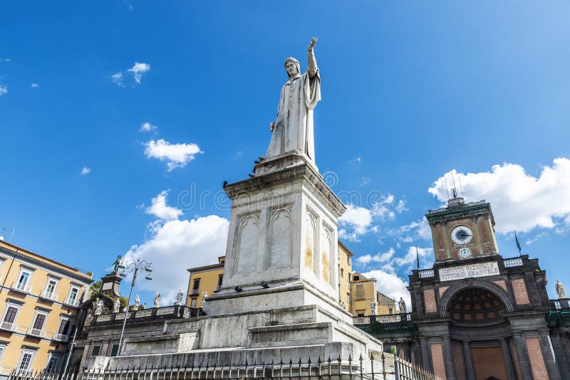 Monument of Dante Alighieri and the facade of the Convitto Nazionale Vittorio Emanuele II in the Piazza Dante in Naples, Italy. Monument of Dante Alighieri and the facade of the Convitto Nazionale Vittorio Emanuele II in the Piazza Dante in Naples, Italy