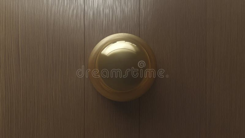 Pomo de la puerta redonda de oro en madera oscura stock de ilustración