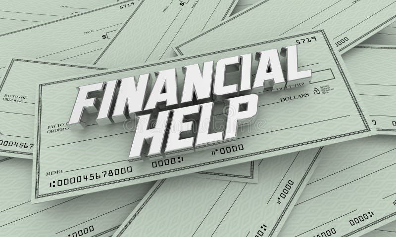 Financial Help Checks Money Assistance Support Benefits 3d Illustration Background. Financial Help Checks Money Assistance Support Benefits 3d Illustration Background