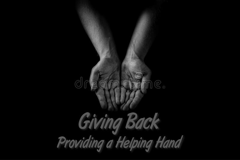 Pomocnej dłoni pojęcie, mężczyzna ` s wręcza palmy up, dawać opiece i poparciu Daje z powrotem społeczność, dosięgający out