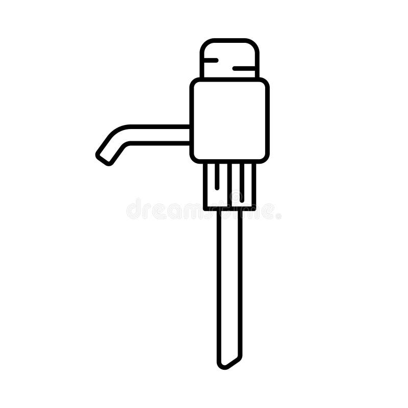 Pompa meccanica per l'acqua in bottiglia. icona lineare dell'erogatore con pulsante. semplice illustrazione nera dell'utensile in illustrazione di stock