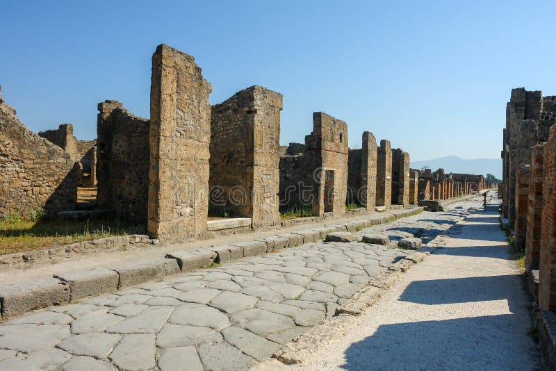 Ruins of the ancient roman city of Pompeii, which was destroyed by the volcano Mount Vesuvius, about two millenniums ago, 79 AD