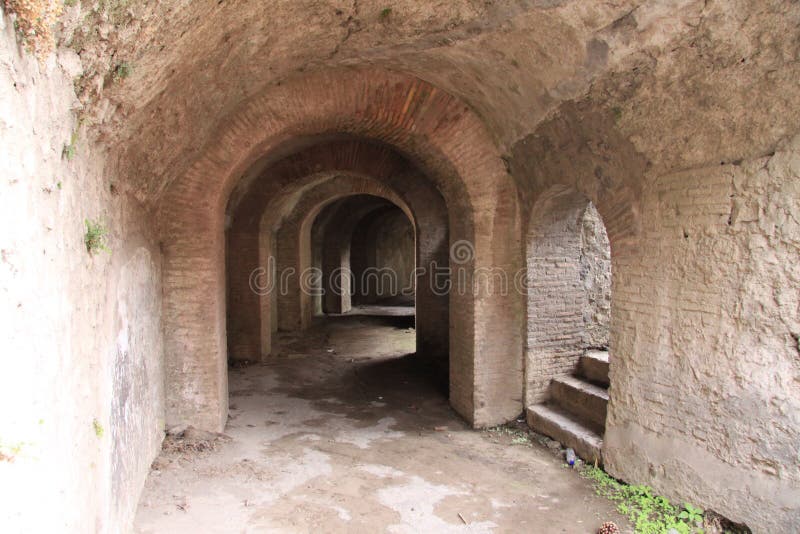 Underground passages in the ancient roman amphitheatre, Pompeii, Italy. Underground passages in the ancient roman amphitheatre, Pompeii, Italy
