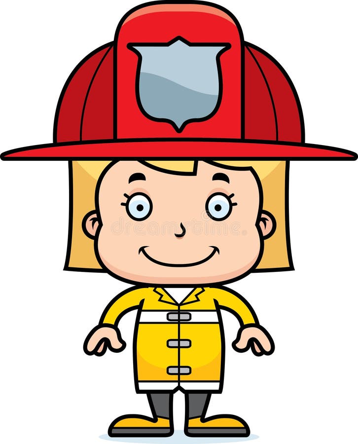 A cartoon firefighter girl smiling. A cartoon firefighter girl smiling.