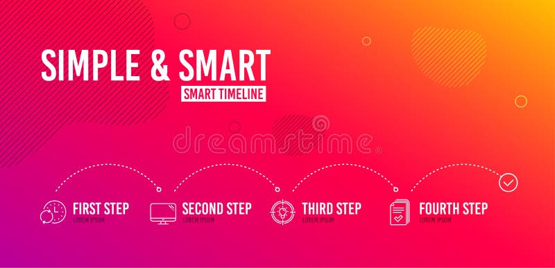Idea, Update time and Computer icons set. Handout sign. Solution, Refresh clock, Pc component. Vector. Infographic timeline. Documents example. Science set. 4 steps layout. Line idea icon.