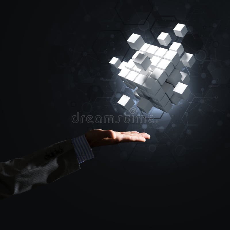 Pomysł nowe technologie i integracja przedstawiający sześcian postacią obrazy stock Pomysł nowe technologie i integracja przedstawiający sześcian postacią obrazy stock