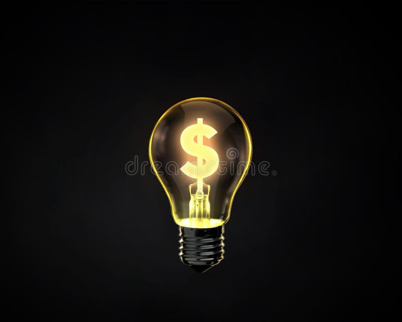 Light bulb with dollar sign inside on dark background. Light bulb with dollar sign inside on dark background
