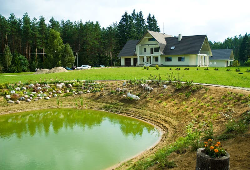 Pond and country house