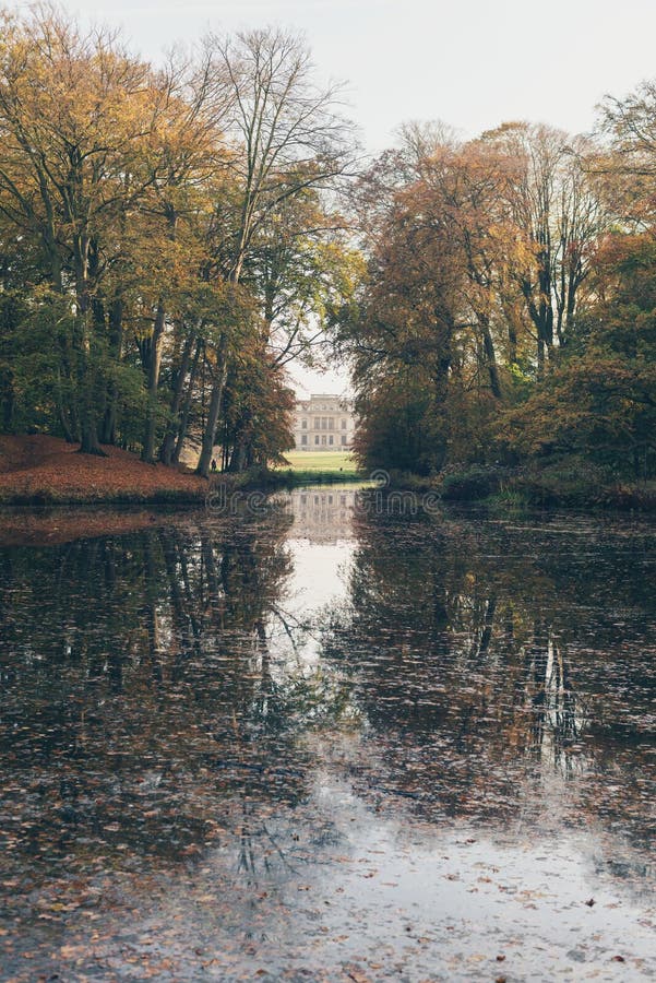 Pond in Park Surrounded by Autumn Trees. Stock Image - Image of holland ...